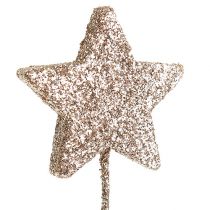Glitter star on wire 4cm L23cm light gold