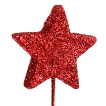 Glitter star on wire 5cm Red L23cm 48pcs