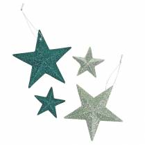 Product Glitter star set deco hanger and scatter decoration emerald, light green 9cm/5cm 18 pieces