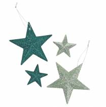 Product Glitter star set decorative hangers and scatter decoration emerald, light green 9cm/5cm 18 pcs