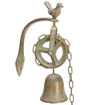 Product Metal bell wall decoration with holder antique patina H58cm