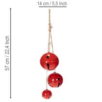Product Set of 3 Red Metal Bells with Jute String – 14/12/8cm