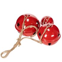 Product Set of 3 Red Metal Bells with Jute String – 14/12/8cm