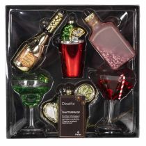 Product Plastic Cocktail Christmas Tree Ornaments, 6 Assorted Glass and Bottle Decorations, Up to 14 cm