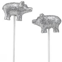 Product Lucky pig New Year's Eve lucky charm on a stick silver 3cm 6pcs