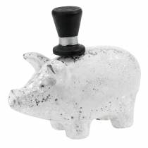 Lucky pig with cylinder silver 6.5 × 8cm 6pcs