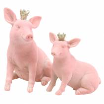 Decorative figure set lucky pig with golden crown 12 × 7 × 13cm / 9.2 × 5.5 × 10cm 2pcs