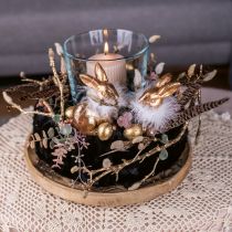 Product Gold Rabbit Sitting Gold-Coloured Terracotta with Feathers H10cm 4 Pcs