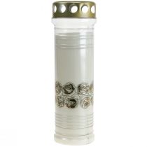 Product Grave candle white roses gold mourning light Ø7cm 23.5cm 100h 2pcs
