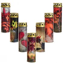 Grave candles mourning candles autumn motifs color Ø6cm H20cm 6 pieces