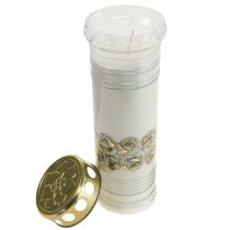 Product Grave candle white roses gold mourning light Ø7cm 23.5cm 100h 2pcs
