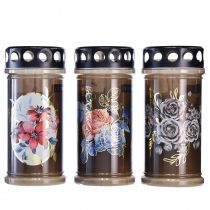 Product Grave Candles Motif Candles Flowers Ø7.5cmH16.5cm 3 Days 3 Pcs