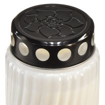 Product Grave candle lid motif flower white black 10 days H27cm