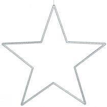 Product Large decorative stars silver glitter decoration for hanging 24cm 6 pcs