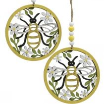 Bee to hang up wooden spring decoration pendant Ø12cm 4pcs