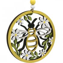 Bee to hang up wooden spring decoration pendant Ø12cm 4pcs