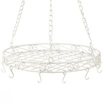 Product Hanging decoration metal tray with hook in white Ø29.5cm H55cm