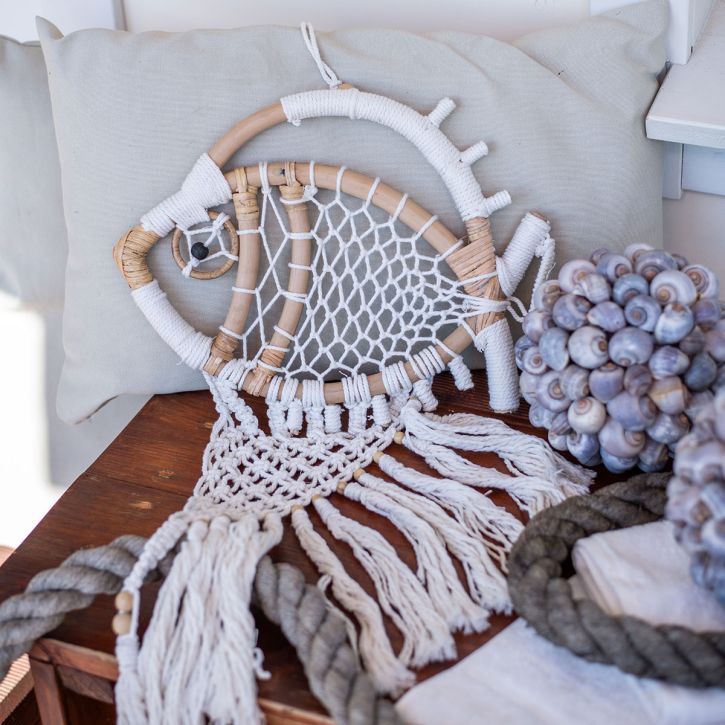 Hanging decoration deco hanger maritime decoration fish macrame 76cm