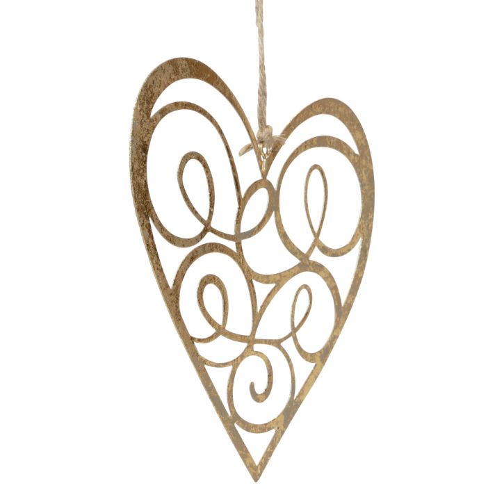 Hanging decoration window metal hearts decoration hearts golden 17cm 2pcs