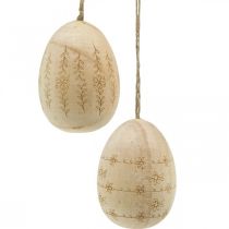 Easter eggs wooden wooden eggs to hang up with jute cord 7cm 4pcs