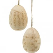 Product Easter eggs wooden wooden eggs to hang up with jute cord 7cm 4pcs