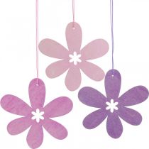 Decorative flower wooden pendant wooden flower purple/rose/pink Ø12cm 12pcs