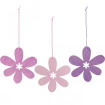 Decorative flower wooden pendant wooden flower purple/rose/pink Ø12cm 12pcs