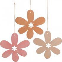 Deco flower wooden pendant wooden flower orange/pink/yellow 12 pieces