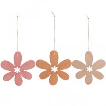 Deco flower wooden pendant wooden flower orange/pink/yellow 12 pieces