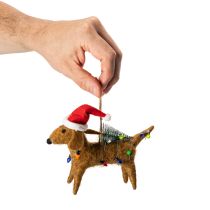 Product Dachshund Christmas Tree Ornaments Set, Felt, 16cm, Brown and Multicolored, Indoor Use Only
