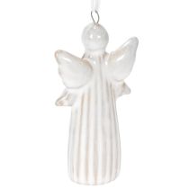 Product Set of 4 Ceramic Angel Hanging Decorations for Christmas Tree – 8cm, Grey