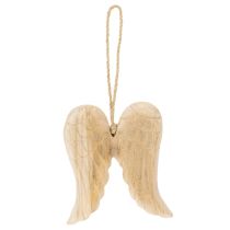 Product Wooden Angel Wings Hanging Ornament 12cm Natural Decoration