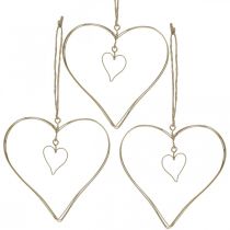 Product Decorative heart for hanging, hanging decoration metal heart golden 10.5 cm 6 pieces