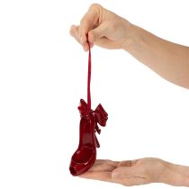 Product Deko Hanging Shoe Ornament with Bow 10x7x10cm Bordeaux Polyresin
