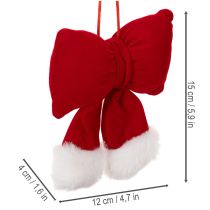 Product Red Flannel Hanging Bow with Plush Trim, 15cm