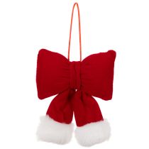 Product Red Flannel Hanging Bow with Plush Trim, 15cm