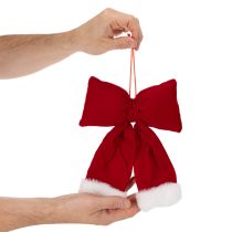 Product Red Flannel Hanging Bow with White Plush Trim, 25cm