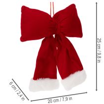 Product Red Flannel Hanging Bow with White Plush Trim, 25cm
