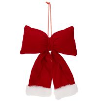 Product Red Flannel Hanging Bow with White Plush Trim, 25cm