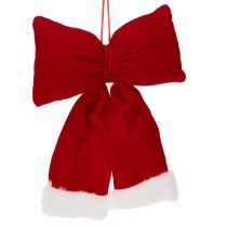 Product Red Flannel Hanging Bow with White Plush Trim, 25cm