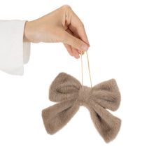Product Plush Hanging Bows with Loop, 14 x 16 cm, Set of 3, Beige and Brown