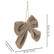 Product Plush Hanging Bows with Loop, 14 x 16 cm, Set of 3, Beige and Brown
