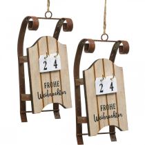 Product Decorative sleigh wooden calendar advent rust L14.5cm 2pcs