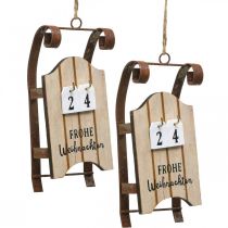 Product Decorative Sleigh Wooden Calendar Advent Rust L14.5cm 2 pcs