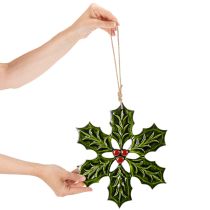 Product Holly Hanging Decoration 26cm Wooden Ornament with Red Berries