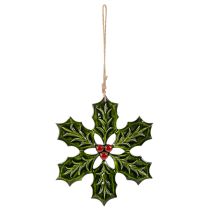 Product Holly Hanging Decoration 26cm Wooden Ornament with Red Berries