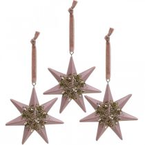 Product Christmas pendant deco star to hang up pink 4pcs