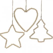 Product Decoration Christmas wooden beads heart star tree H16cm 3 pcs