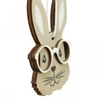 Wooden pendant rabbit with glasses carrot brown beige 4×7.5cm 9pcs