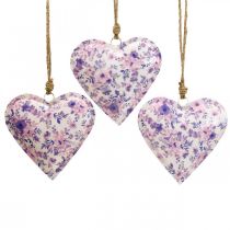 Deco pendant metal heart deco flowers 16x16x2.5cm 3pcs